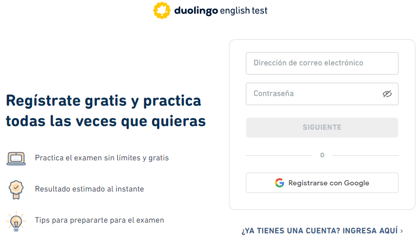 practicar duolingo english test